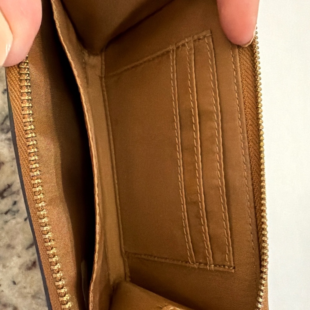 Coach Saddle Saffiano Leather Zip Wristlet Wallet Brown - Picture 4 of 5